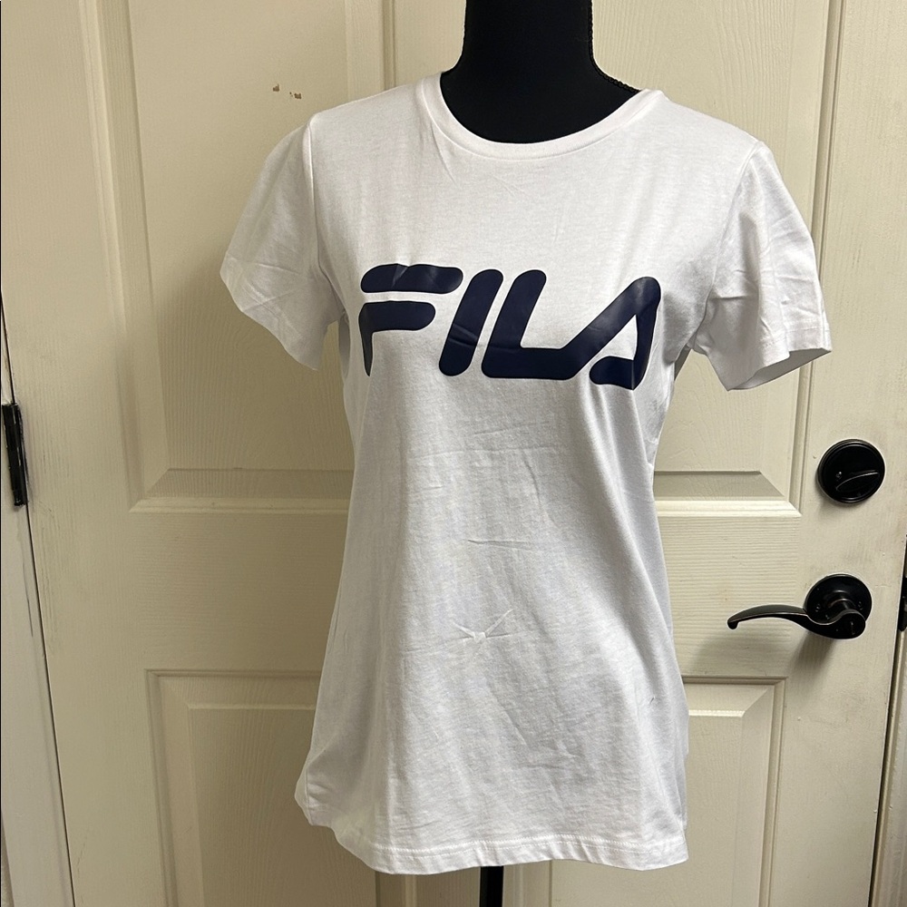 Fila Women's White and Navy Tee, Size Medium, 100% Cotton, New with tags